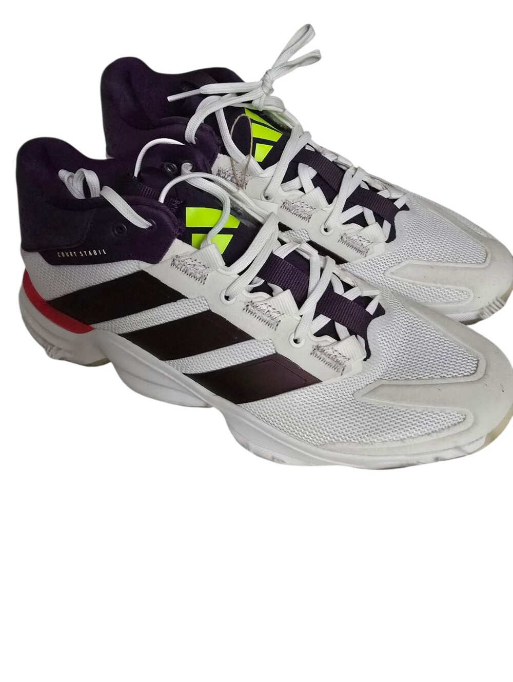 Adidas White Purple Sneakers with Neon Green Logo
